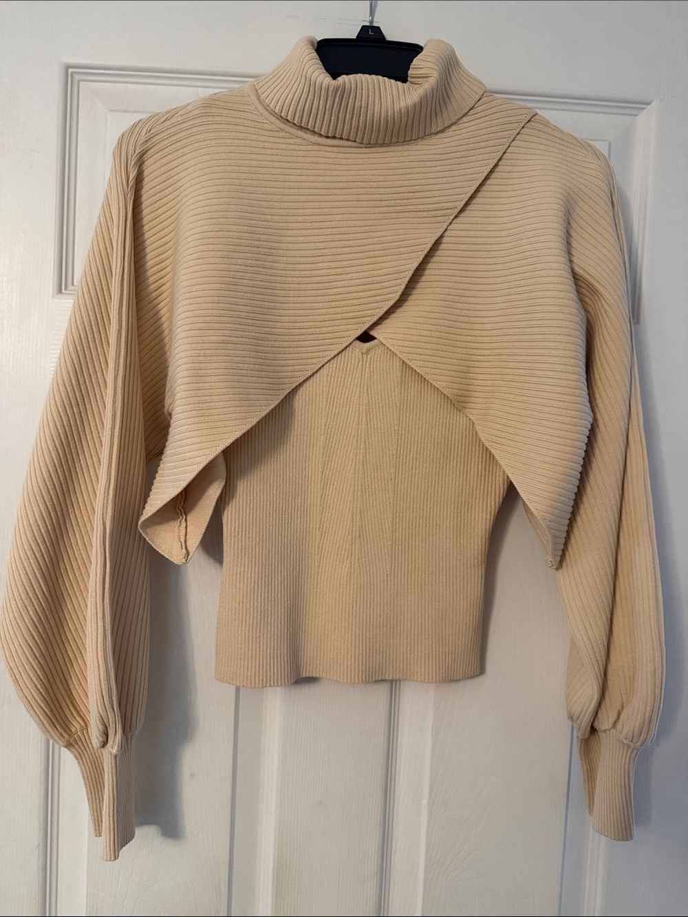 Sugarlips Cream Layered Ribbed Turtleneck